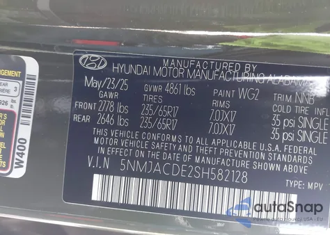 2025 Hyundai Tucson Se from USA, damaged, VIN 5NMJACDE2SH582128